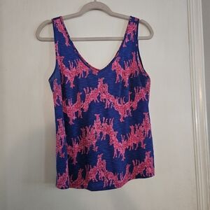 Lilly Pulitzer Blue & Pink Giraffe Tank Top 100% Cotton Size Small